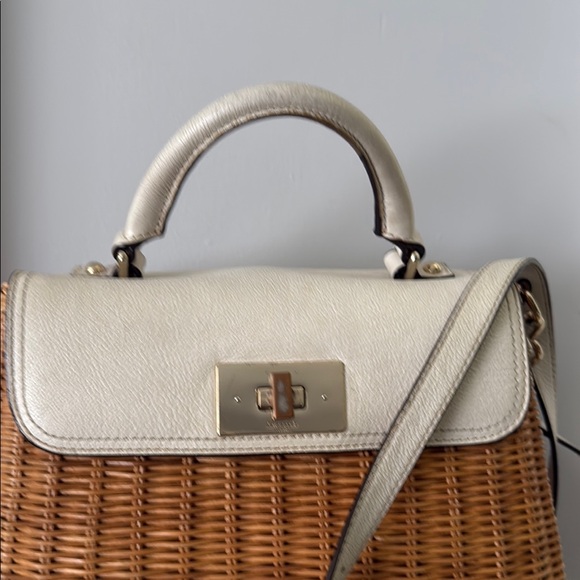 Kate Spade Tan and Cream Satchel with Woven Wicker Design - Picture 4 of 17